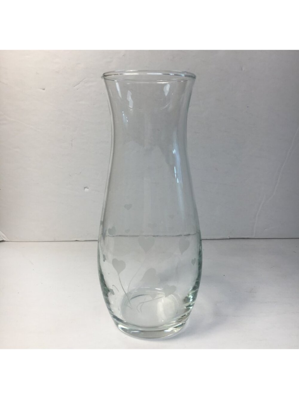 Pasabahce Clear Glass Vase Etched Heart Design 6.75" Tall Vintage